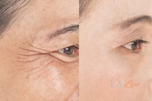 Before and after results of woman - HI-fu wrinkles reduction treatment Llanelli