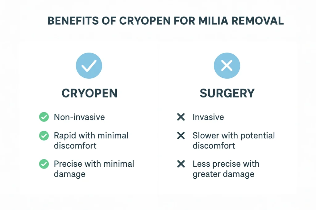 Benefits of cryopen for milia removal Llanelli compared to surgical treatments.
