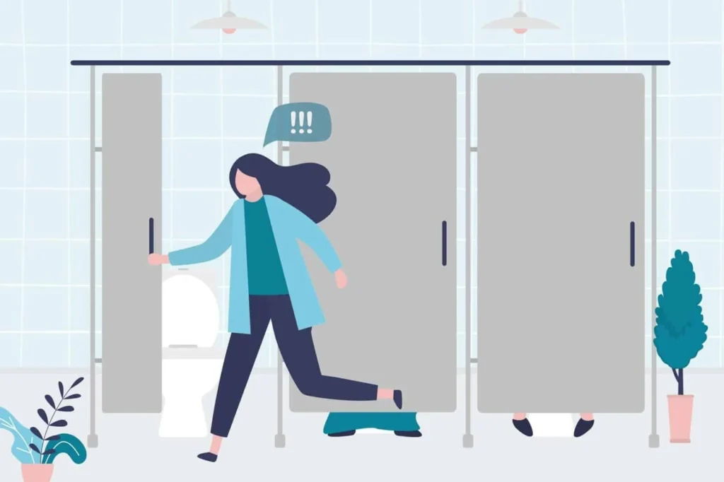 graphic of Urine incontinence Llanelli woman running to the toilet.