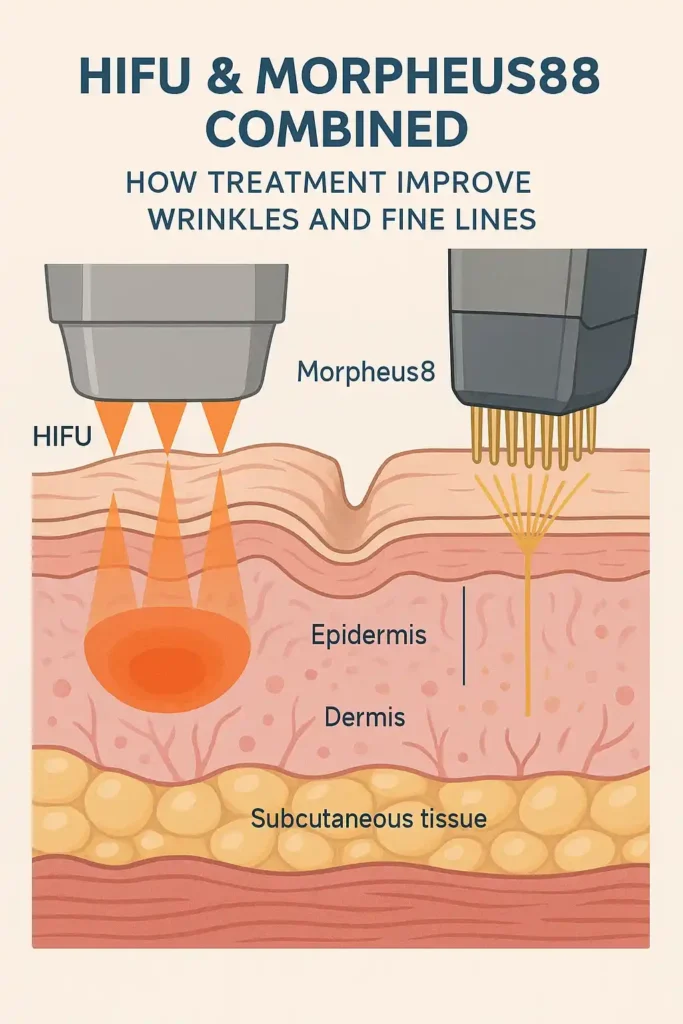 Diagram showing HIFU & Morpeus8 Llanelli and the benefits for reduction in wrinkles and fine lines