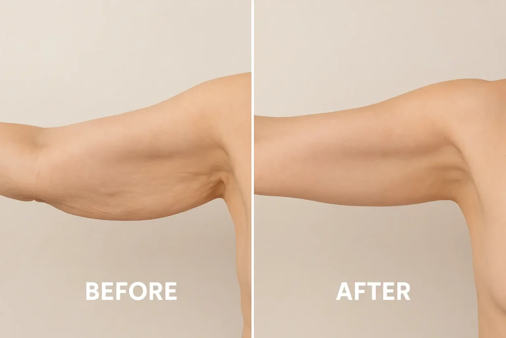 Picture of LA LIPO Llanelli before and after results of skin tightening treatment on the upper arms.